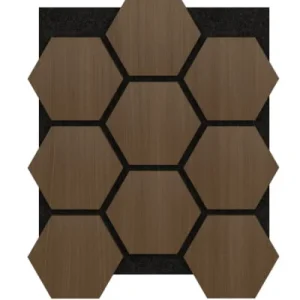 Akoestische Panelen Hexagon WALNOOT Bruin met Zwart Vilt - Afbeelding 1